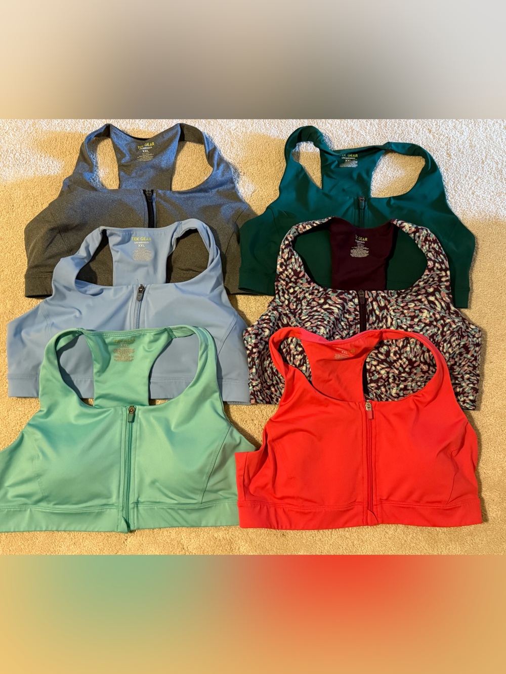 tek gear XXL lot of 6 sports bra zip front